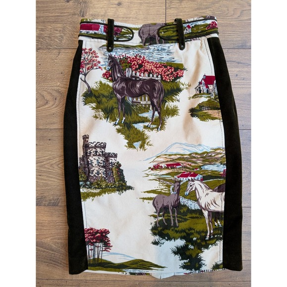Cartonnier Dresses & Skirts - Cartonnier Skirt, Equestrian Print Pencil Skirt, Cottagecore, Size 2, Women